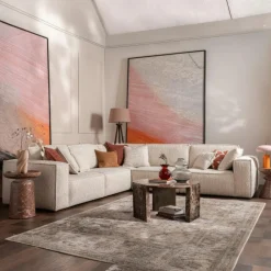 Canapés 3 Places|Canapés En Tissu|SEMPIONE Canapé d'angle en tissu blanc