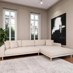 Canapés 3 Places|Canapés D'Angle|AMSTERDAM Canapé d'angle gris clair - pieds bois, côté gauche