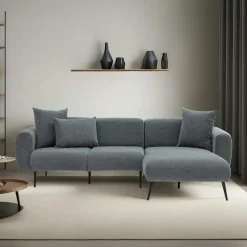 Canapés En Tissu|Canapés D'Angle|YOKOH Canapé d'angle gris foncé pieds métal (côté droit)