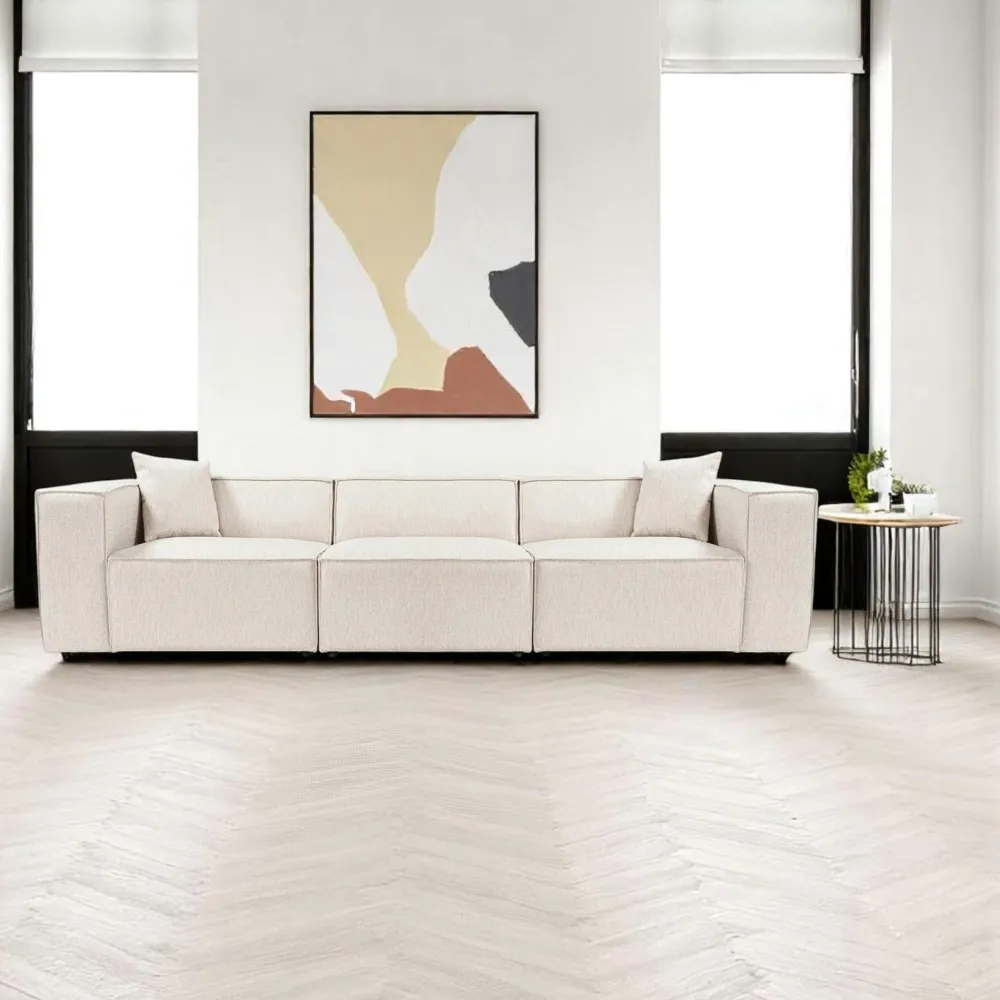 Canapés D'Angle|Canapés 3 Places|OSTUNI Canapé d'angle modulable beige, tissu lin