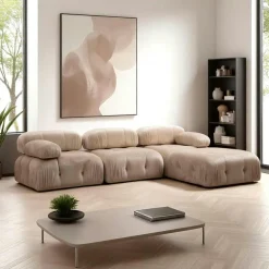 Canapés En Tissu|Canapés 3 Places|RONDA Canapé d'angle modulable beige - tissu velours