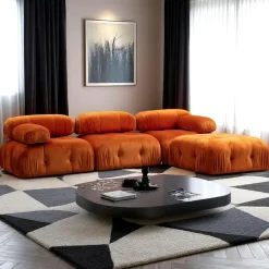 Canapés En Tissu|Canapés 3 Places|RONDA Canapé d'angle modulable orange - tissu velours