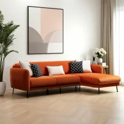 Canapés 3 Places|Canapés D'Angle|PAIMPOL Canapé d'angle orange - lit d'appoint, côté droit