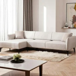 Canapés D'Angle|Canapés En Tissu|VILNIUS Canapé d'angle sable - couture déco, côté gauche