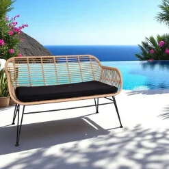 Canapés De Jardin|IBIZA Canapé de jardin en résine tressée avec coussin d'assise noir