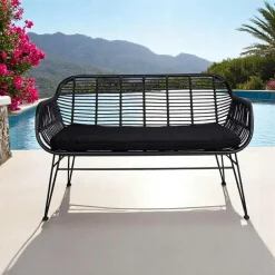 Canapés De Jardin|IBIZA Canapé de jardin en résine tressée avec coussin d'assise noir