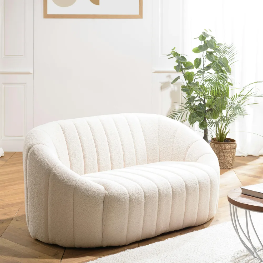 Canapés En Tissu|Canapés 2 Places|COLOMBUS Canapé design 2 places tissu bouclette écru