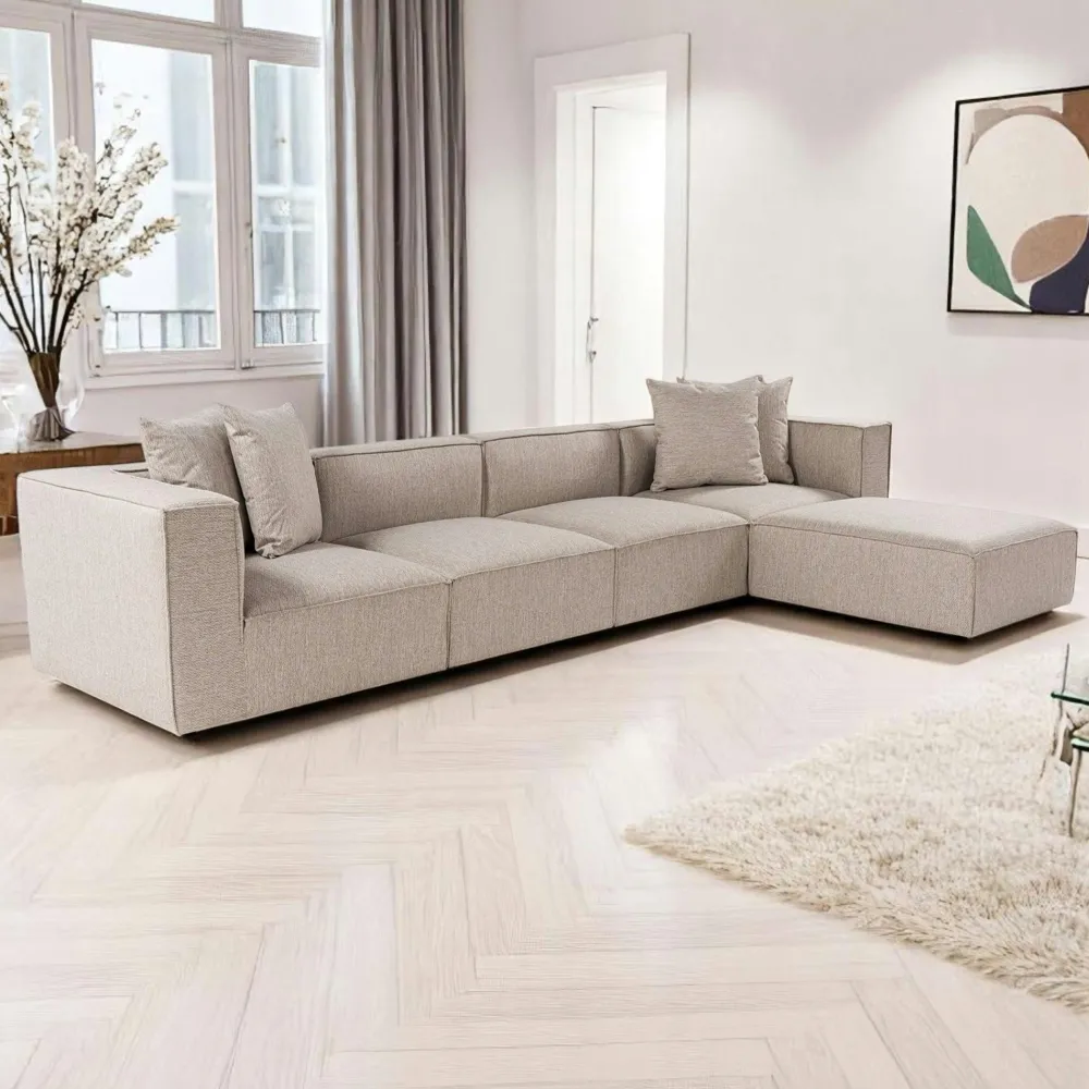 Canapés 3 Places|Canapés En Tissu|COLLIOURE Canapé en lin 3 places - taupe