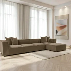 Canapés 3 Places|Canapés En Tissu|COLLIOURE Canapé en lin 3 places - taupe