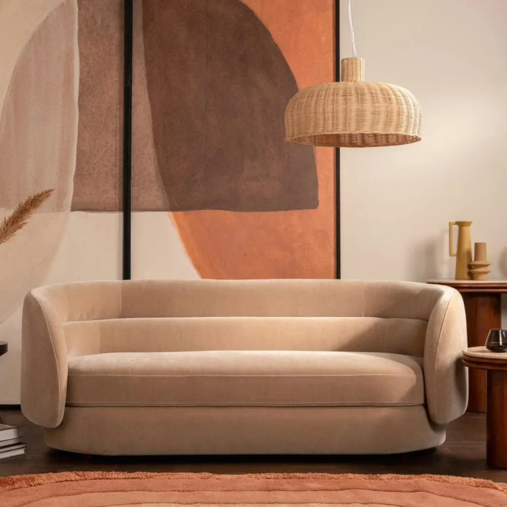 Canapés En Tissu|Canapés 3 Places|DERBY Canapé en velours marron clair