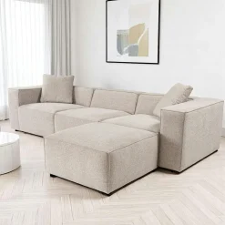 Canapés 3 Places|Canapés En Tissu|OSTUNI Canapé lin 4 places - écru, accoudoirs larges