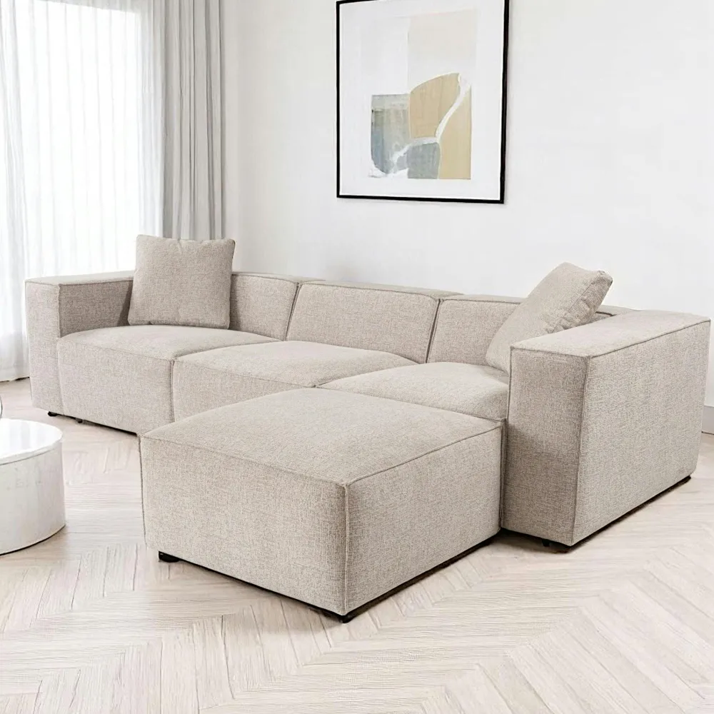 Canapés 3 Places|Canapés En Tissu|OSTUNI Canapé lin 4 places - écru, accoudoirs larges