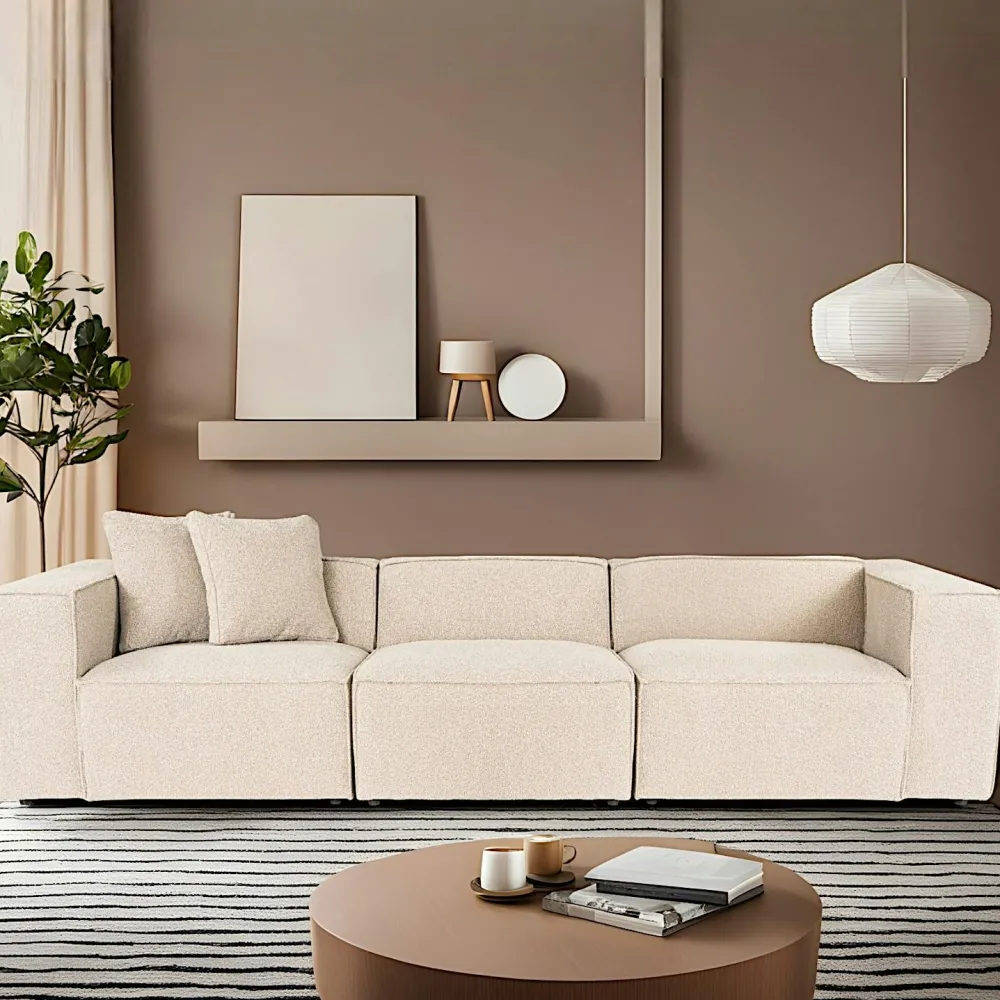 Canapés 3 Places|Canapés En Tissu|OSTUNI Canapé lin 4 places - écru, accoudoirs larges