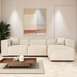 Canapés 3 Places|Canapés En Tissu|OSTUNI Canapé lin 4 places - écru, accoudoirs larges