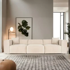 Canapés 3 Places|Canapés En Tissu|OSTUNI Canapé lin 4 places - écru, accoudoirs larges