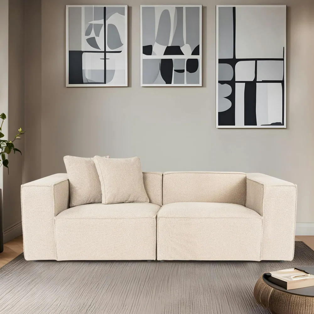 Canapés 3 Places|Canapés En Tissu|OSTUNI Canapé lin 4 places - écru, accoudoirs larges