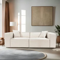Canapés 3 Places|Canapés En Tissu|OSTUNI Canapé lin 4 places - écru, accoudoirs larges