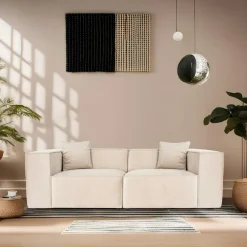 Canapés 3 Places|Canapés En Tissu|OSTUNI Canapé lin 4 places - écru, accoudoirs larges