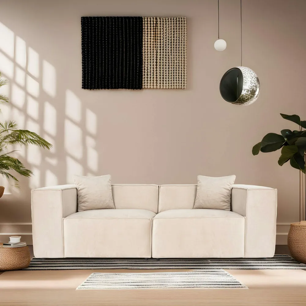 Canapés 3 Places|Canapés En Tissu|OSTUNI Canapé lin 4 places - écru, accoudoirs larges