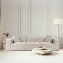 Canapés 3 Places|Canapés En Tissu|OSTUNI Canapé lin 4 places - écru, accoudoirs larges