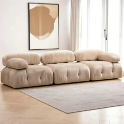 Canapés 3 Places|Canapés En Tissu|RONDA Canapé modulable 3 places - velours beige