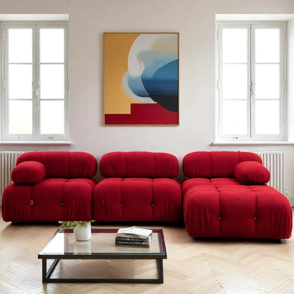 Canapés 3 Places|Canapés En Tissu|RONDA Canapé modulable 3 places - velours beige