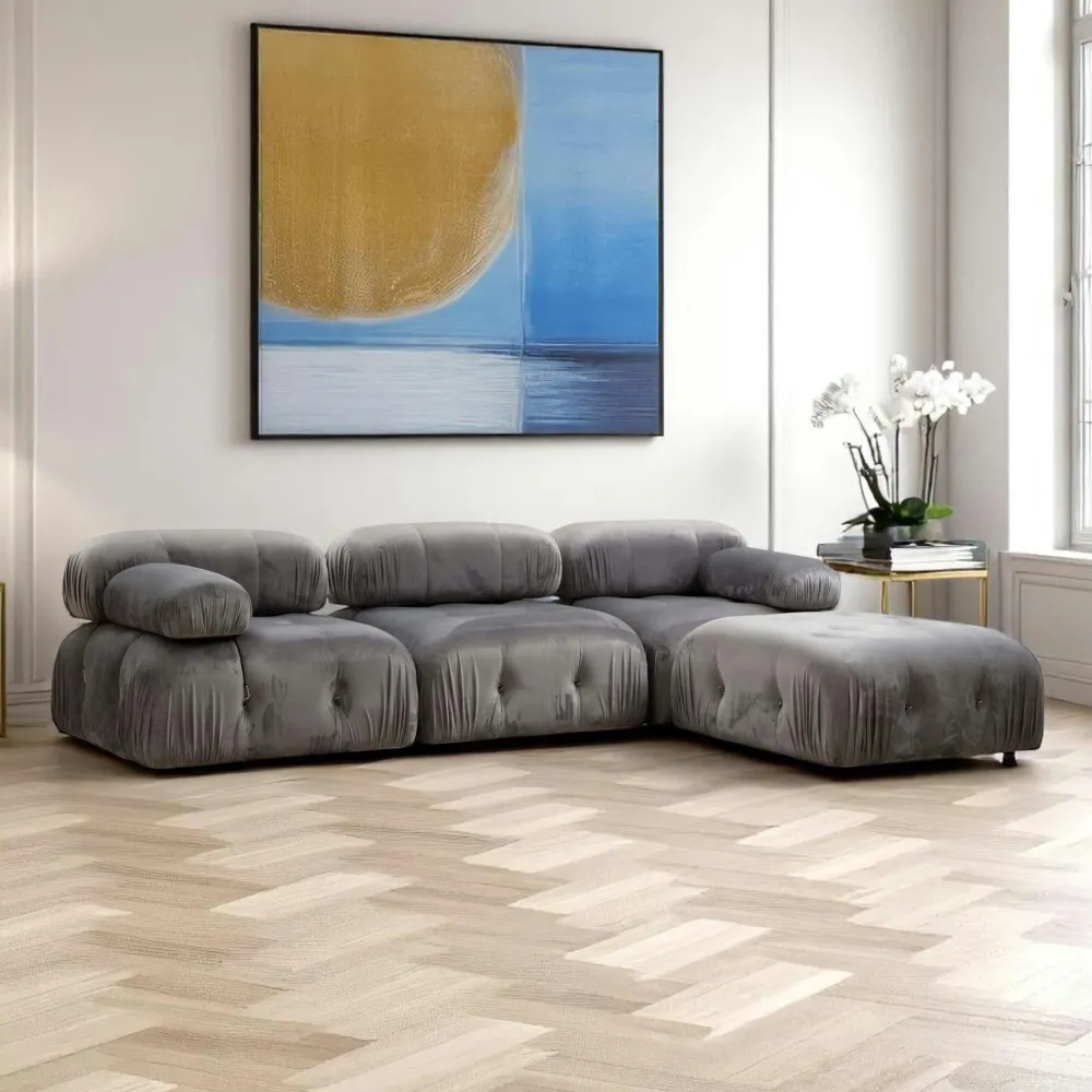 Canapés 3 Places|Canapés En Tissu|RONDA Canapé modulable 3 places - velours beige