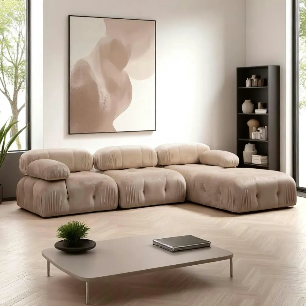 Canapés 3 Places|Canapés En Tissu|RONDA Canapé modulable 3 places - velours beige