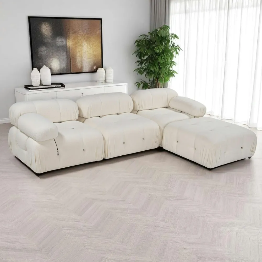 Canapés 3 Places|Canapés En Tissu|RONDA Canapé modulable 3 places - velours beige