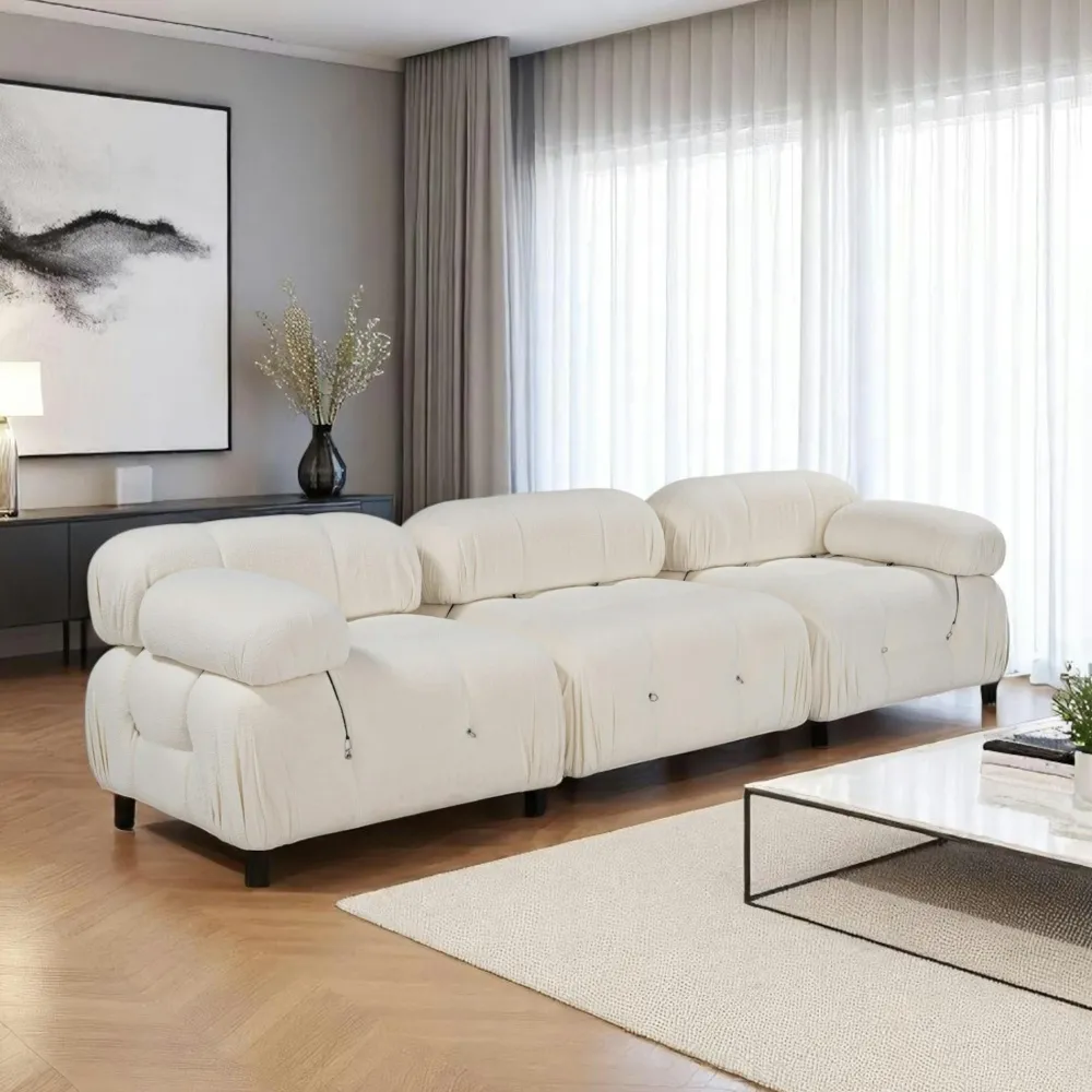 Canapés 3 Places|Canapés En Tissu|RONDA Canapé modulable 3 places - velours beige