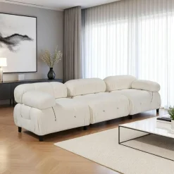 Canapés En Tissu|Canapés 3 Places|RONDA Canapé modulable 3 places - écru, bouclette