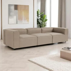 Canapés 3 Places|Canapés En Tissu|SPELLO Canapé modulable 3 places en lin - écru,