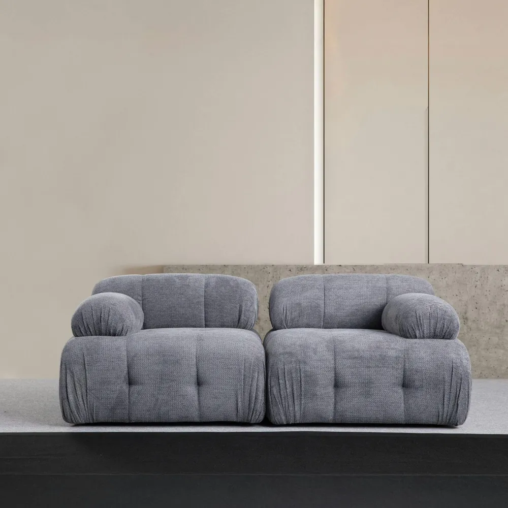 Canapés En Tissu|ICA Canapé modulable 2 places gris, assise profonde 190 cm
