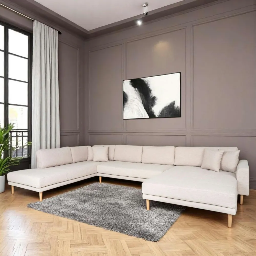 Canapés 3 Places|Canapés D'Angle|AMSTERDAM Canapé panoramique beige sable - côté droit, 370 cm