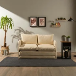 Canapés En Tissu|ORURO Canapé-lit d'appoint en tissu crème, 2 personnes