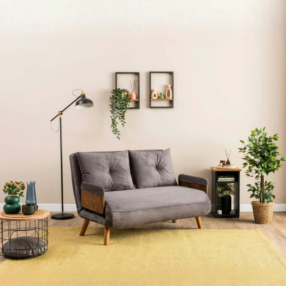 Canapés En Tissu|LOJA Canapé-lit d'appoint en velours noir, 2 places