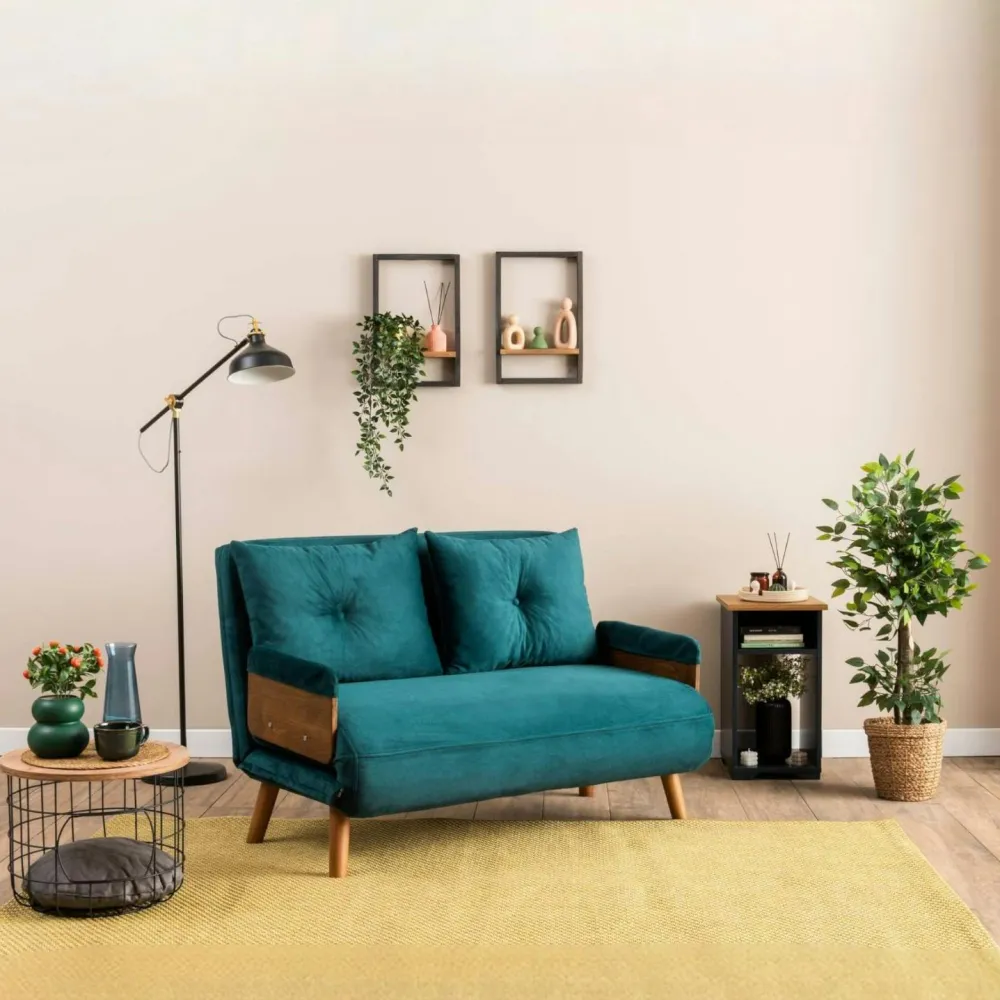 Canapés En Tissu|LOJA Canapé-lit d'appoint en velours noir, 2 places