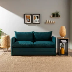 Canapés En Tissu|ORURO Canapé-lit en tissu bleu lagon, 2 personnes 140 cm