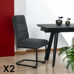 Chaises Velours|Chaises Contemporaines|LOMBARDIE Chaise à dossier haut en tissu anthracite (lot de 2)
