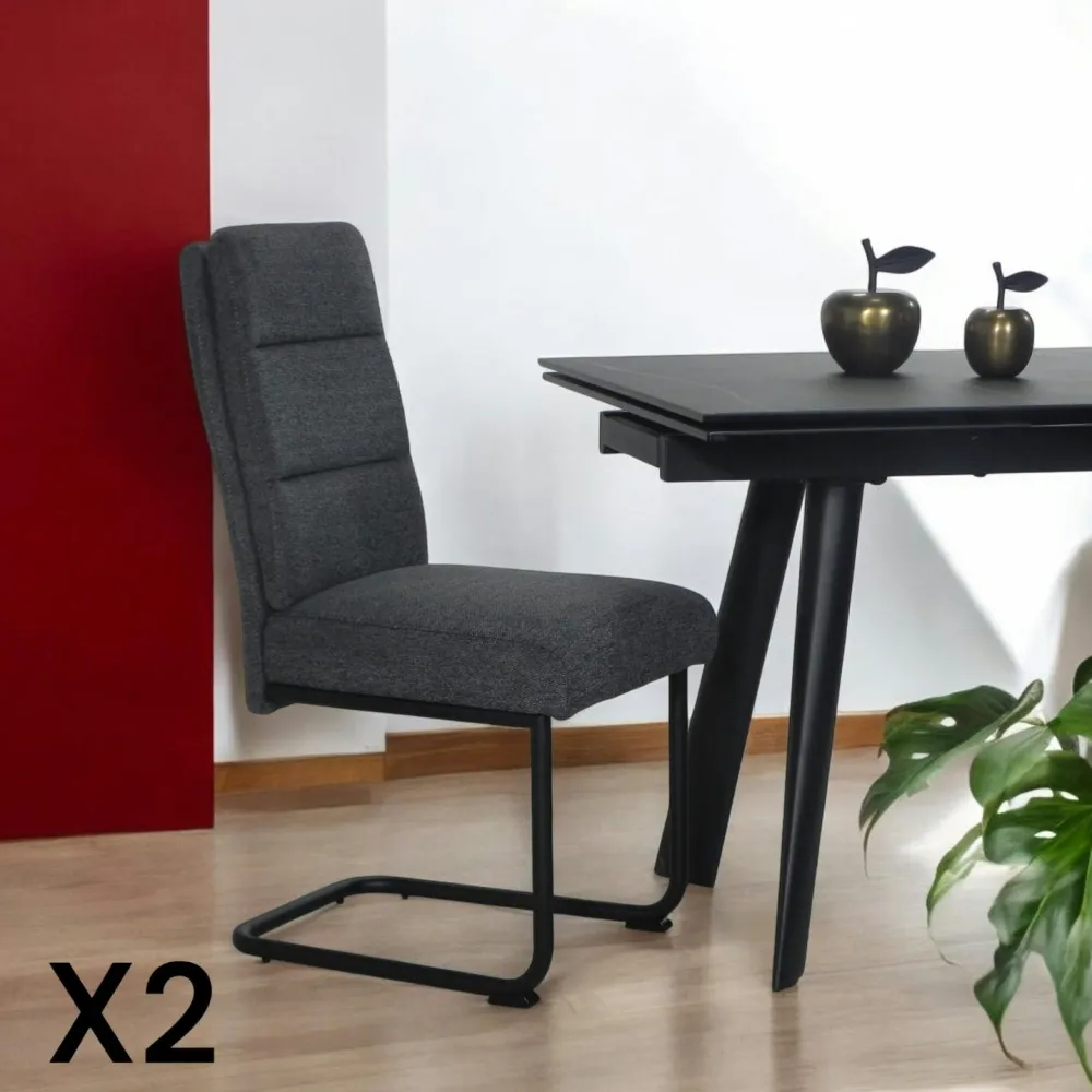 Chaises Velours|Chaises Contemporaines|LOMBARDIE Chaise à dossier haut en tissu beige (lot de 2)