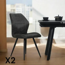 Meubles De Cuisine·Chaises|Chaises Contemporaines|LOMBARDIE Chaise anthracite motif damier (lot de 2)