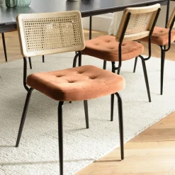 Meubles De Cuisine·Chaises|Chaises En Bois|TIM Chaise assise velours orange capitonné dossier cannage (lot de 2)