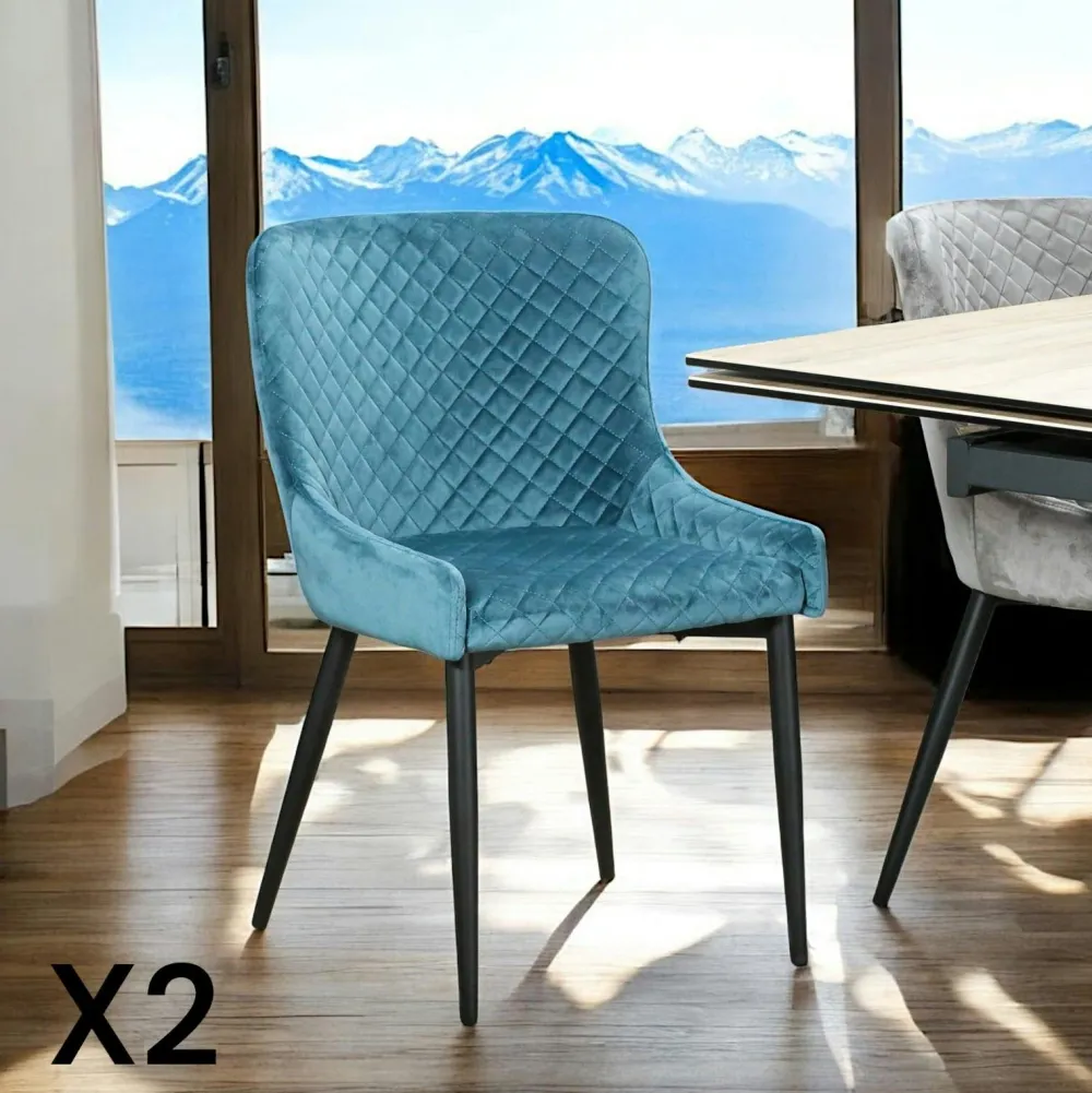 Chaises Capitonnées|Chaises Velours|ARLINGTON Chaise bleue en velours (lot de 2)