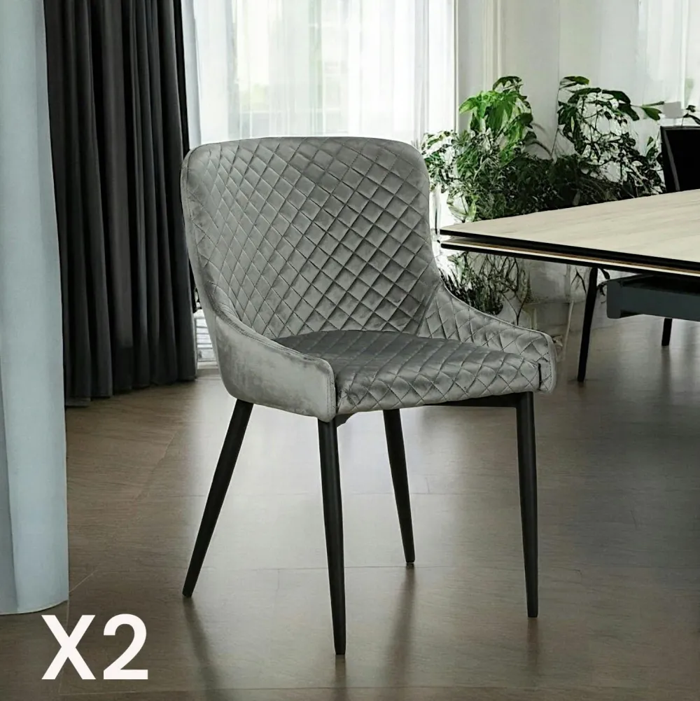 Chaises Capitonnées|Chaises Velours|ARLINGTON Chaise bleue en velours (lot de 2)