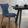 Chaises Velours|Chaises Contemporaines|LOMBARDIE Chaise bleue pivotante en velours avec passepoil (lot de 2)