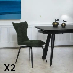 Chaises Velours|Chaises Contemporaines|LOMBARDIE Chaise bleue pivotante en velours avec passepoil (lot de 2)