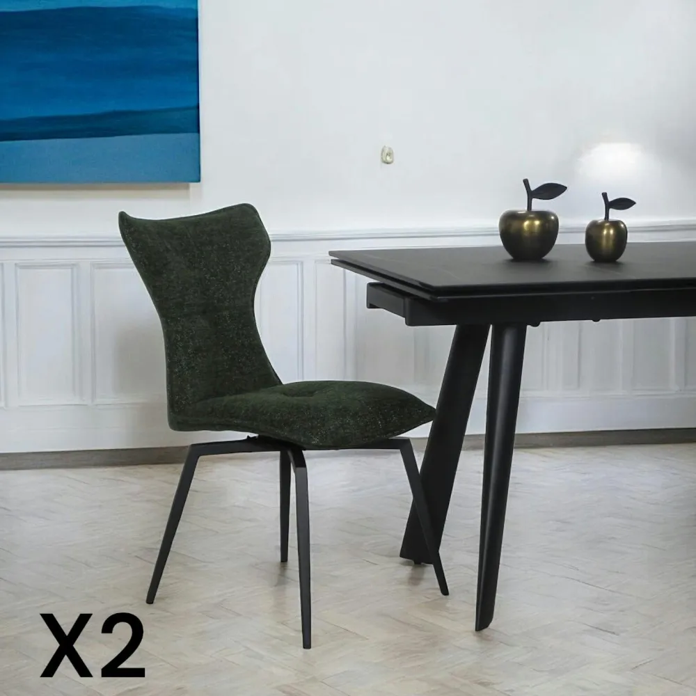 Chaises Velours|Chaises Contemporaines|LOMBARDIE Chaise bleue pivotante en velours avec passepoil (lot de 2)