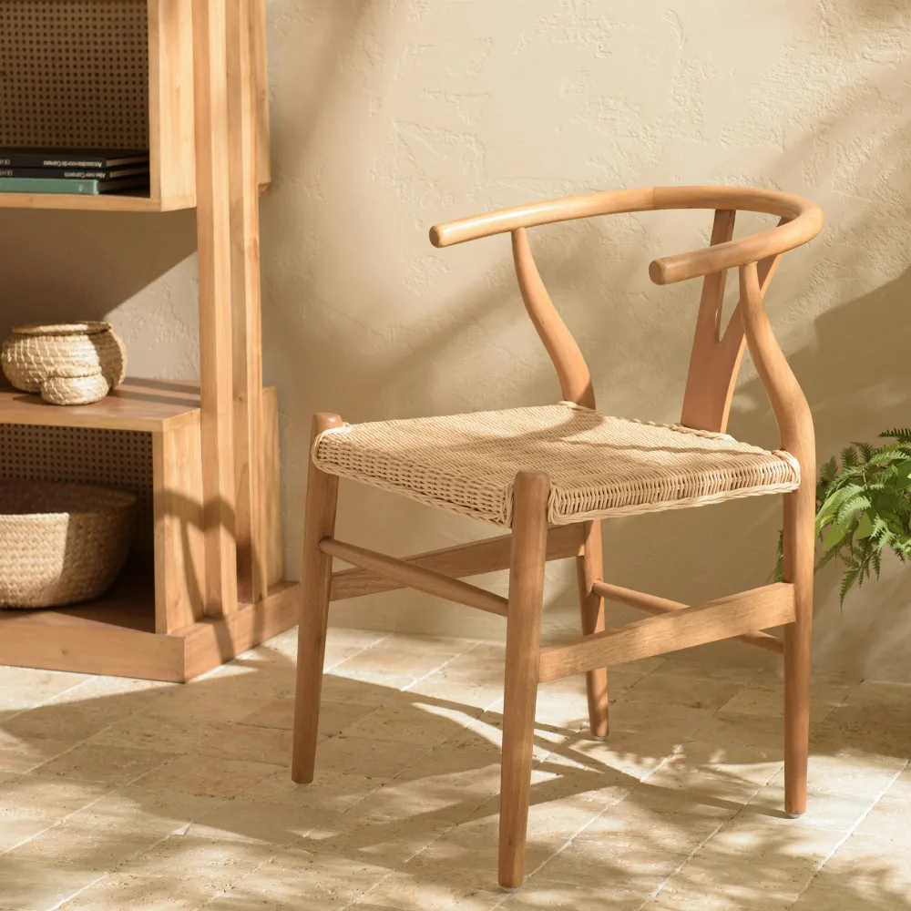 Chaises En Bois|Chaises Avec Accoudoirs|MANAK Chaise bois exotique et cannage dossier arrondi