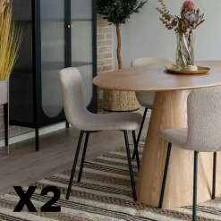 Chaises Contemporaines|Meubles De Cuisine·Chaises|LOTA Chaise bouclette beige pieds métal noir (lot de 2)