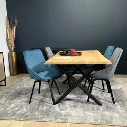 Meubles De Cuisine·Chaises|Chaises Velours|FLORENCE Chaise contemporaine en velours bleu glacier (lot 2)